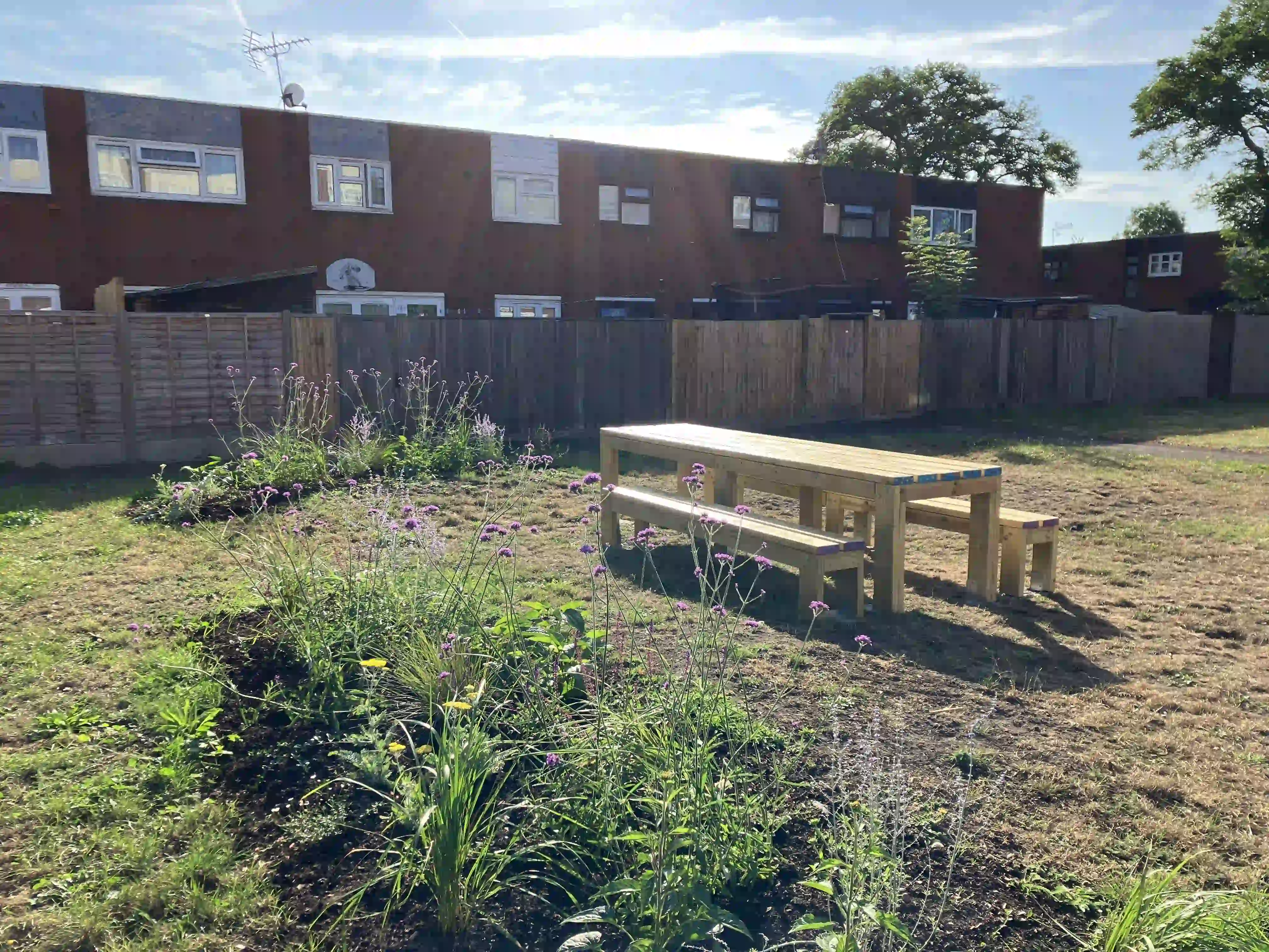Finished benches and wooden structures